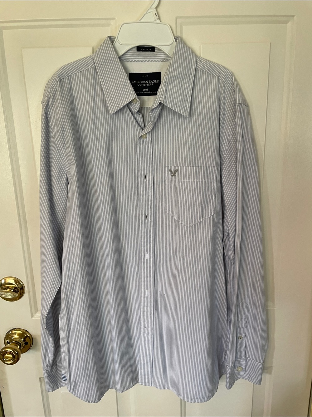 American Eagle Outfitters Men’s Light Blue & White Striped Button-down Shirt